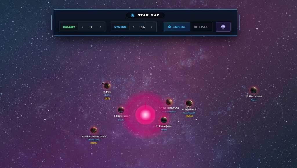 Star Map showing solar system with planets