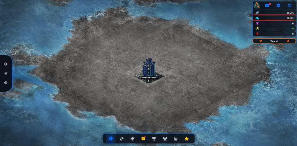 Age of Space game interface showing a new planet with Command Center